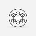 Circle with Six Blocks vector thin line Blockchain concept icon or sign