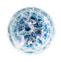A circle of soap bubbles from blue shower gel on a white background.