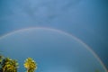 Circle spectrum Rainbow on the blue sky after rain over the Palm Trees Tropical