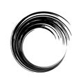 Circle spiral. Rotate wavy frame. Wave ring. Border ripple. Abstract black brush distress on white background. Arc shape spin roun