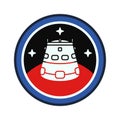 Circle stripe silhouette vector logo of aerospace mars program landing rescue capsule. Galaxy investigations emblem