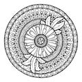 Circle summer doodle floral mandala.