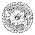 Circle summer doodle floral mandala.