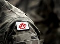 Circle-A symbol for anarchy on military uniform. Anarchist symbolism. Anarchism red Circle-A