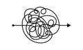 Circle Tangled line, complex knot rests in straight line isolated vector illustration