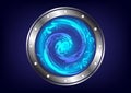 Circle teleport podium. Portal science futuristic stage. Sci-fi digital hi-tech in HUD projector. Magic gate in game fantasy. GUI Royalty Free Stock Photo