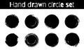 Circle textured hand drawn abstract black ink strokes set isolated on white background. Vector illustration Royalty Free Stock Photo