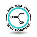 Circle vector icon AHA, BHA, PHA complex acid for package product signs of Alpha, Beta, Poly hydroxy acids in cleansing cosmetics Royalty Free Stock Photo