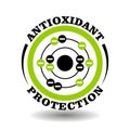 Circle vector icon Antioxidant Protection with molecule symbol protect cell against free radical electron signs. Natural organic Royalty Free Stock Photo