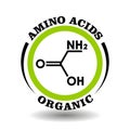 Circle vector icon with chemical formula of Organic Amino Acids symbol for packaging signs of cosmetics, tags of medical products