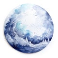 Circle watercolor illustration of winter landscape with fir trees Royalty Free Stock Photo