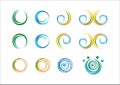 Circle wave water logo spring plant sphere leaves wings flame abstract sun whirlpool splashes infinity set around logo icon vector Royalty Free Stock Photo