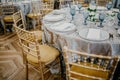 Circle wedding table and chairs with floral decorations Royalty Free Stock Photo