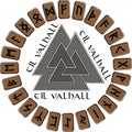 A circle of wooden planks to put on them in the Scandinavian runes, futhark end sign of Odin - Walknut