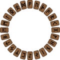 A circle of wooden planks to put on them in the Scandinavian runes, futhark