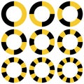 Circle yellow and black sectors vector safety stripe warning, circle warns caution design. warn caution border, stripe