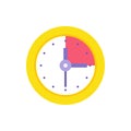 Circle yellow watch clock with red deadline sector vector illustration. Rounded watch with arrows