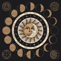 Circle of zodiac signs with the sun and moon Royalty Free Stock Photo