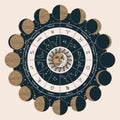 Circle of zodiac signs with the sun and moon Royalty Free Stock Photo