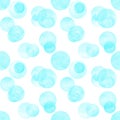 Circles blue turquoise watercolor seamless pattern. Abstract watercolour background with color circles on white Royalty Free Stock Photo