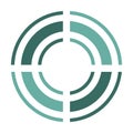 3 circles cut into parts one ring inside another, thin and wide, aim icon. Shades of green, flat design on white background