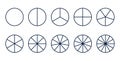 Circles divided diagram 3, 10, 7, graph icon pie shape section chart. Segment circle round vector 6, 9 devide