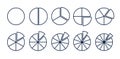 Circles divided diagram 3, 10, 7, graph icon pie shape section chart. Segment circle round vector 6, 9 devide