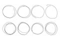 Circles drawn pencil in doodle style. Hand drawn sketch. White background. Graphic painting. Stock image.