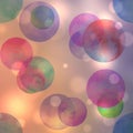 Circles multi-colored neon watercolor pattern. Abstract watercolour colorful circles on orange purple bokeh background