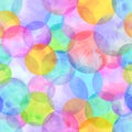 Circles multi-colored neon watercolor seamless pattern. Abstract watercolour background with colorful circles Royalty Free Stock Photo