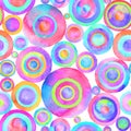 Circles multi-colored watercolor seamless pattern. Abstract watercolour background with colorful circles