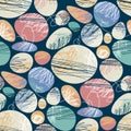 Circles and ovals with scribbles seamless pattern