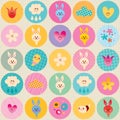 Circles pattern baby bunnies flowers clouds