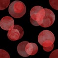 Circles red watercolor seamless pattern. Abstract watercolour background with color circles on black Royalty Free Stock Photo