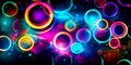 Circles, rings and lights at night, abstract dark colorful background, generative AI Royalty Free Stock Photo