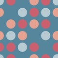 Circles Seamless Vector Pattern. Skipped dots blue, coral, pink. Feminine polka dots background for Trendy Home Decor, Feminine Royalty Free Stock Photo