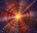 Circles signal wave propagation in space with light rays