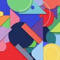 Circles, triangles, and rectangles in vivid colors like red, g Royalty Free Stock Photo