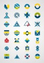 Circles, triangles, and squares in combinations of blue, yellow, Royalty Free Stock Photo
