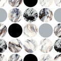 Circles with water color marbling, grained, grunge, paper textures. Royalty Free Stock Photo