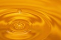 Circles on the water from a fallen drop of water. Yellow, golden background. Royalty Free Stock Photo