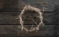 Circlet or crown of thorns on rustic wood Royalty Free Stock Photo