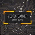 Circuit black yellow golden board banner with text. background