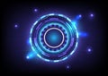 Circuit board. Abstract hologram high tech background. Virtual reality technology innovation. Head-up display interface.