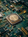 Advanced Technology Concept: AI Brain on Futuristic Circuit Board Royalty Free Stock Photo