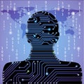 Circuit board background with man silhouette Royalty Free Stock Photo