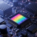 Close Up Detailed Colorful Circuit Board Chip Technology Concept, Generative AI Royalty Free Stock Photo