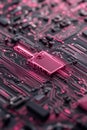 Circuit Board Close Up Pink Light Electronic System Data Processing Digital Network Cyber Security Awareness Computer Technology Royalty Free Stock Photo