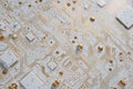 Circuit board close-up shows intricate patterns of connections and components for electronic devices in a detailed Royalty Free Stock Photo