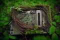 A circuit board covered in overgrowth. AI